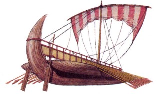 рулевые вёсла модели финикийского корабля